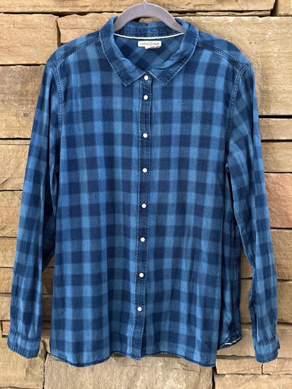 Carbon 2 Cobalt Blue Plaid Snap Button 100% Cotton Long Sleeved Shirt
